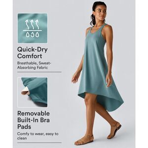 NWT Halara Breezeful™ Backless Racerback Side Pocket High Low Flowy Midi Quick D